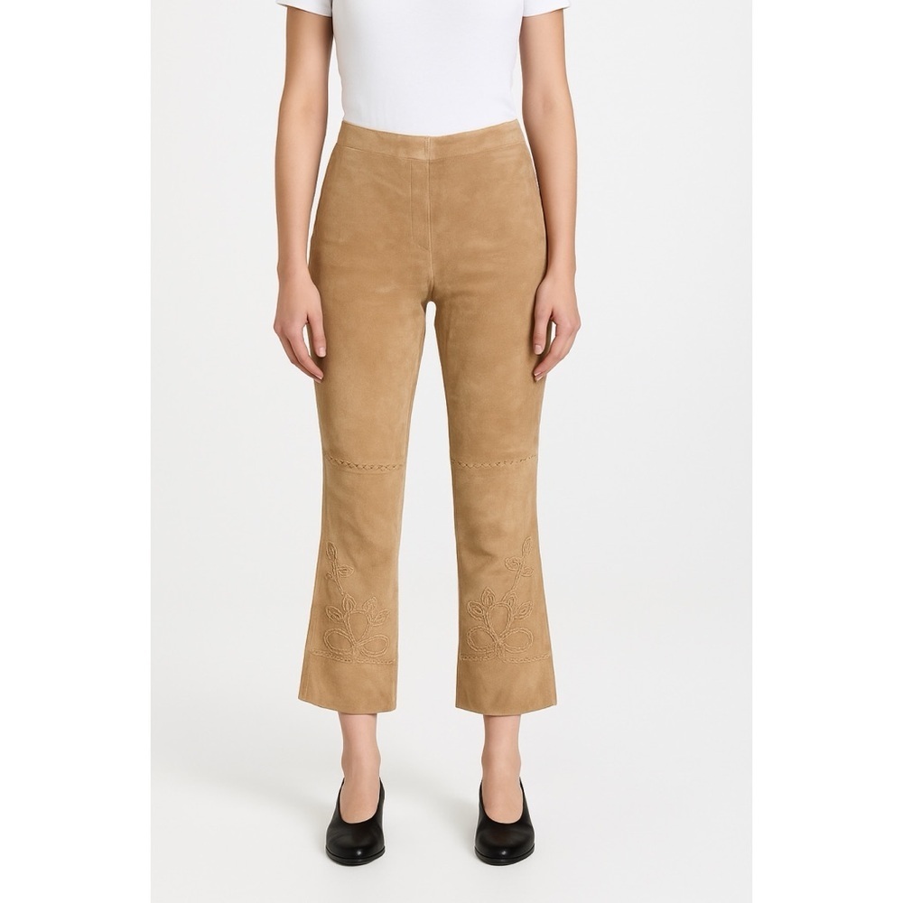 Margaret Godfrey x Vintage Leather Suede Whipstitched Floral Flare Pants